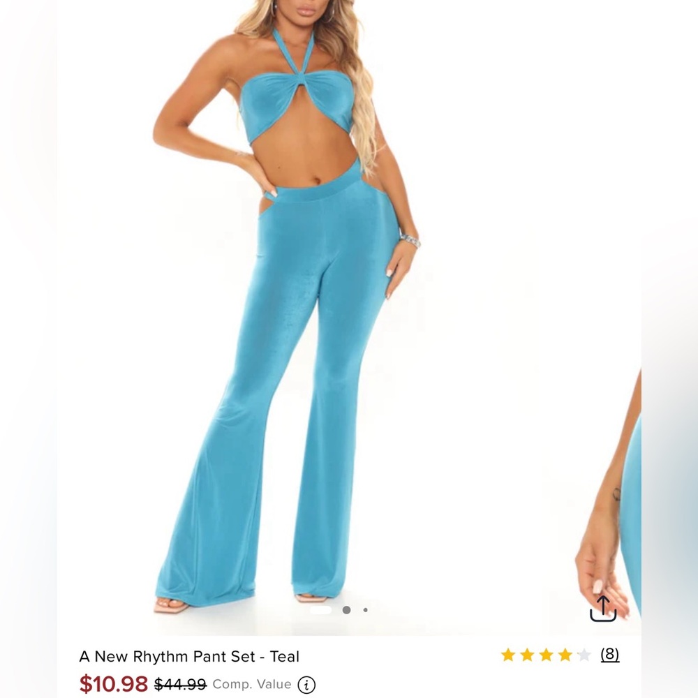 IN SEARCH OF A New Rhythm Teal Blue Crop Top Pants Matching Set Teal Blue